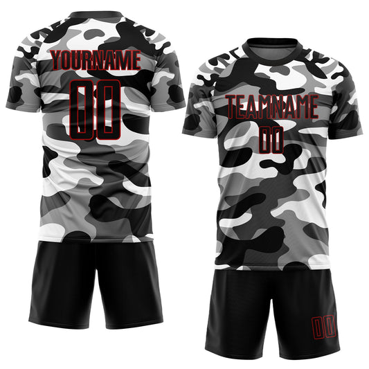 Custom Camo Black-Red Sublimation Salute To Service Soccer Uniform Jersey - Sky-Custom
