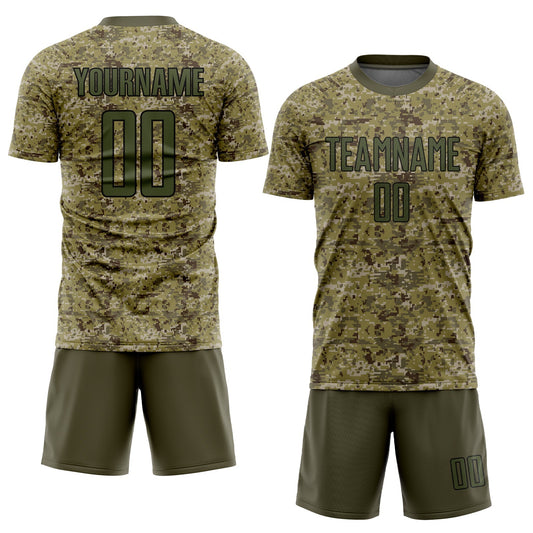 Custom Camo Olive-Black Sublimation Salute To Service Soccer Uniform Jersey - Sky-Custom