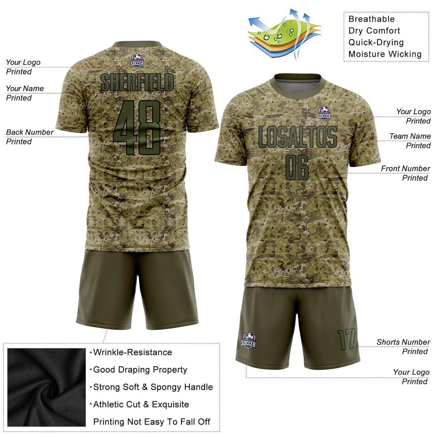 Custom Camo Olive-Black Sublimation Salute To Service Soccer Uniform Jersey - Sky-Custom