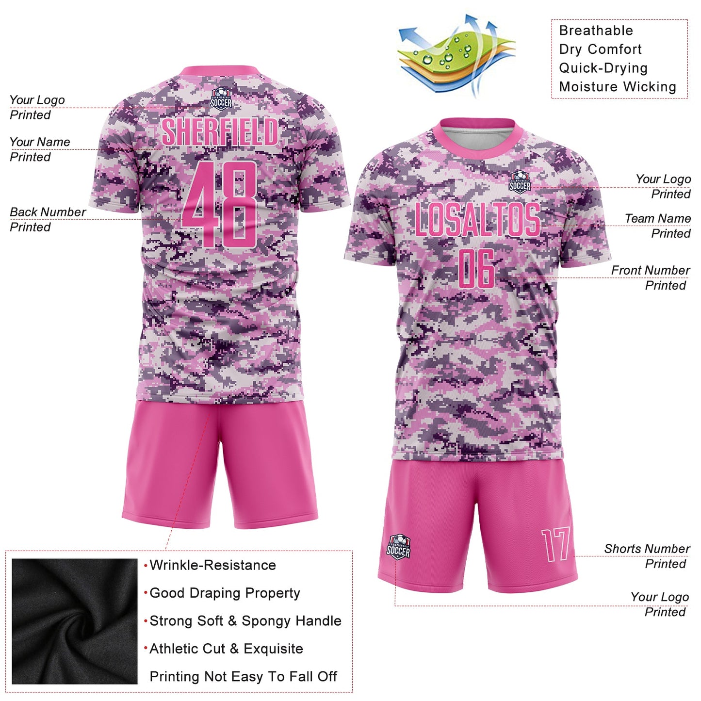 Custom Camo Pink-White Sublimation Salute To Service Soccer Uniform Jersey - Sky-Custom