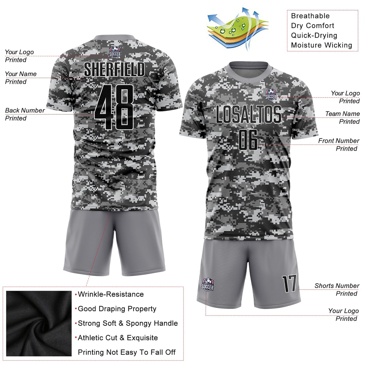 Custom Camo Black-Gray Sublimation Salute To Service Soccer Uniform Jersey - Sky-Custom