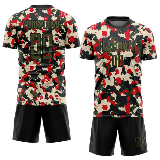Custom Camo Olive-Black Sublimation Salute To Service Soccer Uniform Jersey - Sky-Custom
