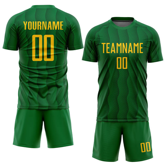 Custom Kelly Green Gold Sublimation Soccer Uniform Jersey - Sky-Custom