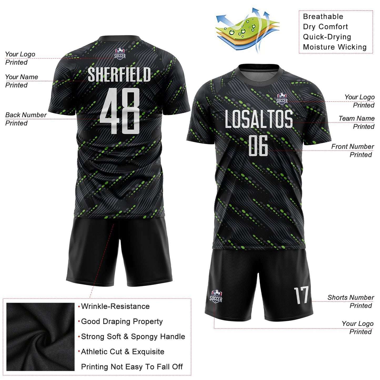 Custom Black White-Kelly Green Sublimation Soccer Uniform Jersey - Sky-Custom