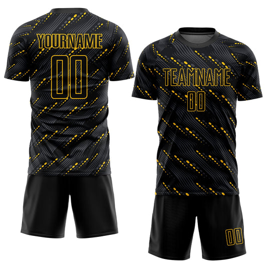 Custom Black Black-Gold Sublimation Soccer Uniform Jersey - Sky-Custom