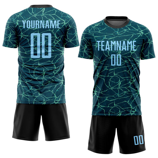 Custom Teal Light Blue-Black Sublimation Soccer Uniform Jersey - Sky-Custom