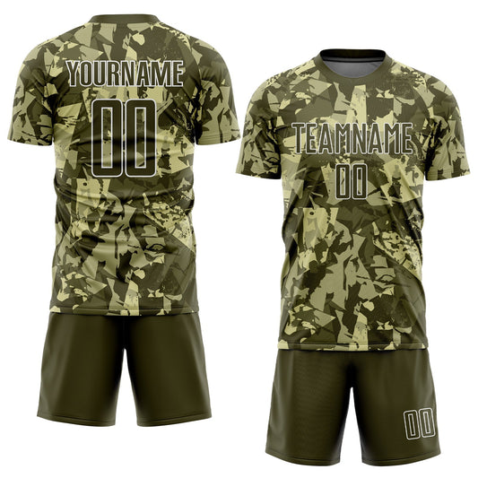Custom Camo Olive-White Sublimation Salute To Service Soccer Uniform Jersey - Sky-Custom