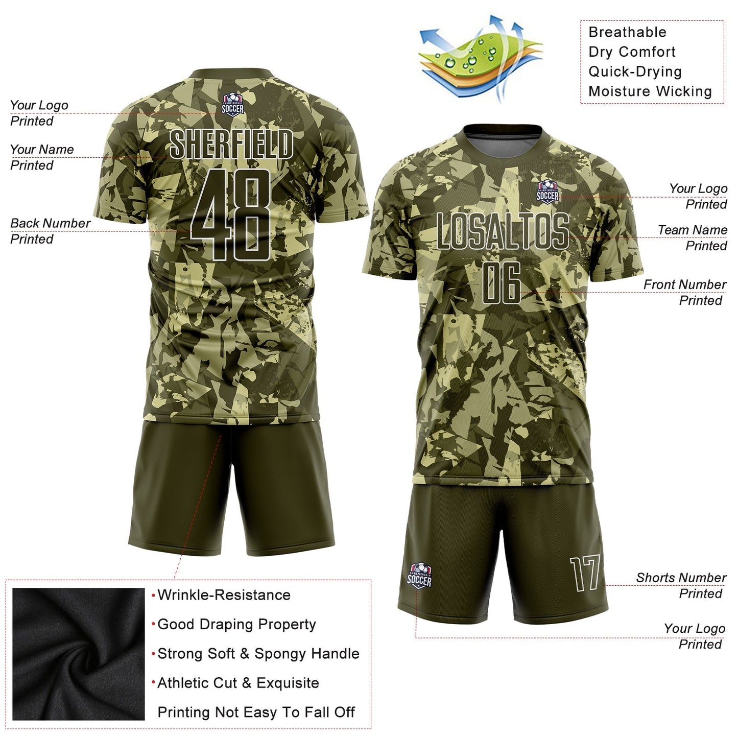 Custom Camo Olive-White Sublimation Salute To Service Soccer Uniform Jersey - Sky-Custom