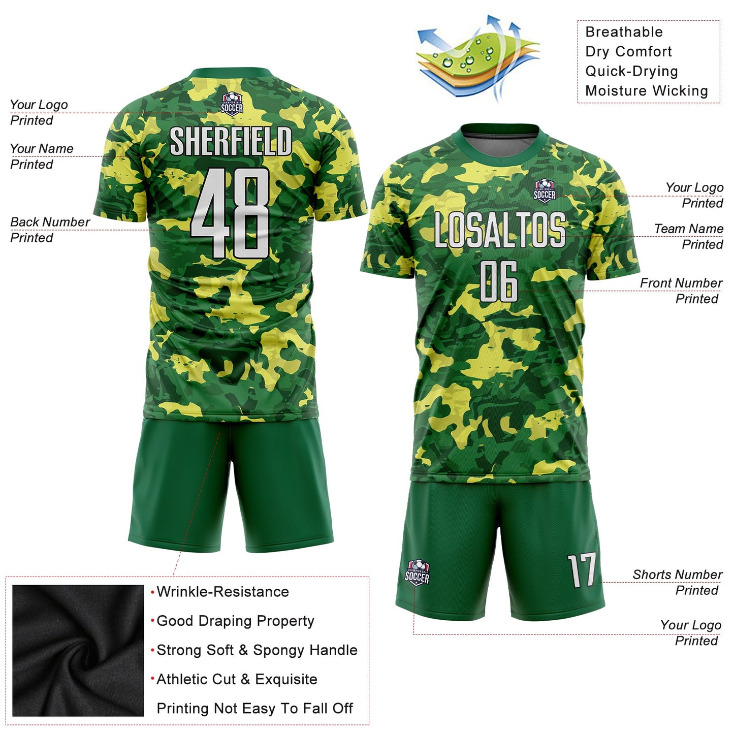 Custom Camo White-Kelly Green Sublimation Salute To Service Soccer Uniform Jersey - Sky-Custom