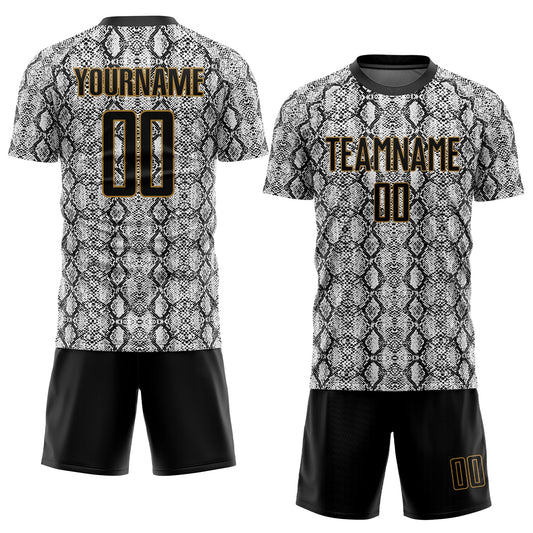 Custom Black Black-Old Gold Sublimation Snakeskin Soccer Uniform Jersey - Sky-Custom
