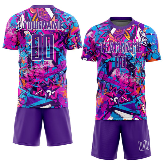 Custom Graffiti Pattern Purple-White Sublimation Soccer Uniform Jersey - Sky-Custom