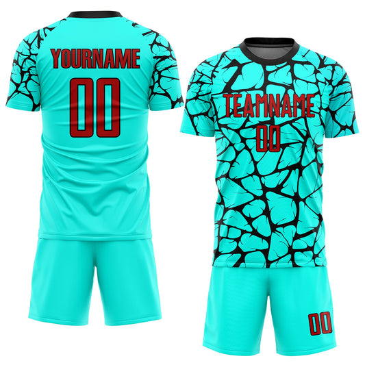 Custom Aqua Red-Black Sublimation Soccer Uniform Jersey - Sky-Custom