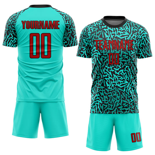 Custom Aqua Red-Black Sublimation Soccer Uniform Jersey - Sky-Custom