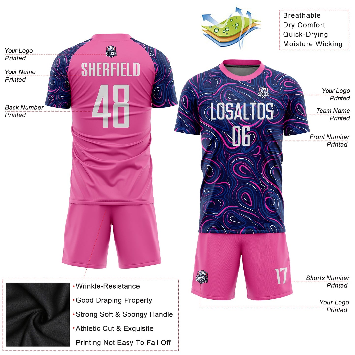 Custom Navy White-Pink Sublimation Soccer Uniform Jersey - Sky-Custom