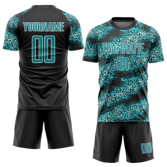 Custom Teal Teal-Black Sublimation Soccer Uniform Jersey - Sky-Custom