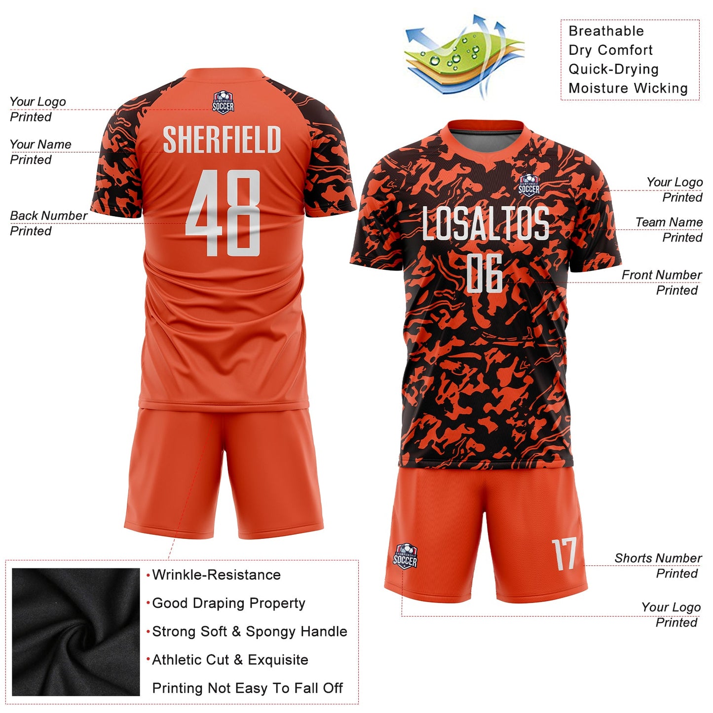 Custom Orange White-Black Sublimation Soccer Uniform Jersey - Sky-Custom
