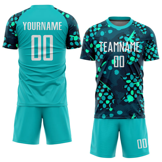 Custom Aqua White-Navy Sublimation Soccer Uniform Jersey - Sky-Custom