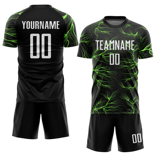Custom Black White-Neon Green Sublimation Soccer Uniform Jersey - Sky-Custom