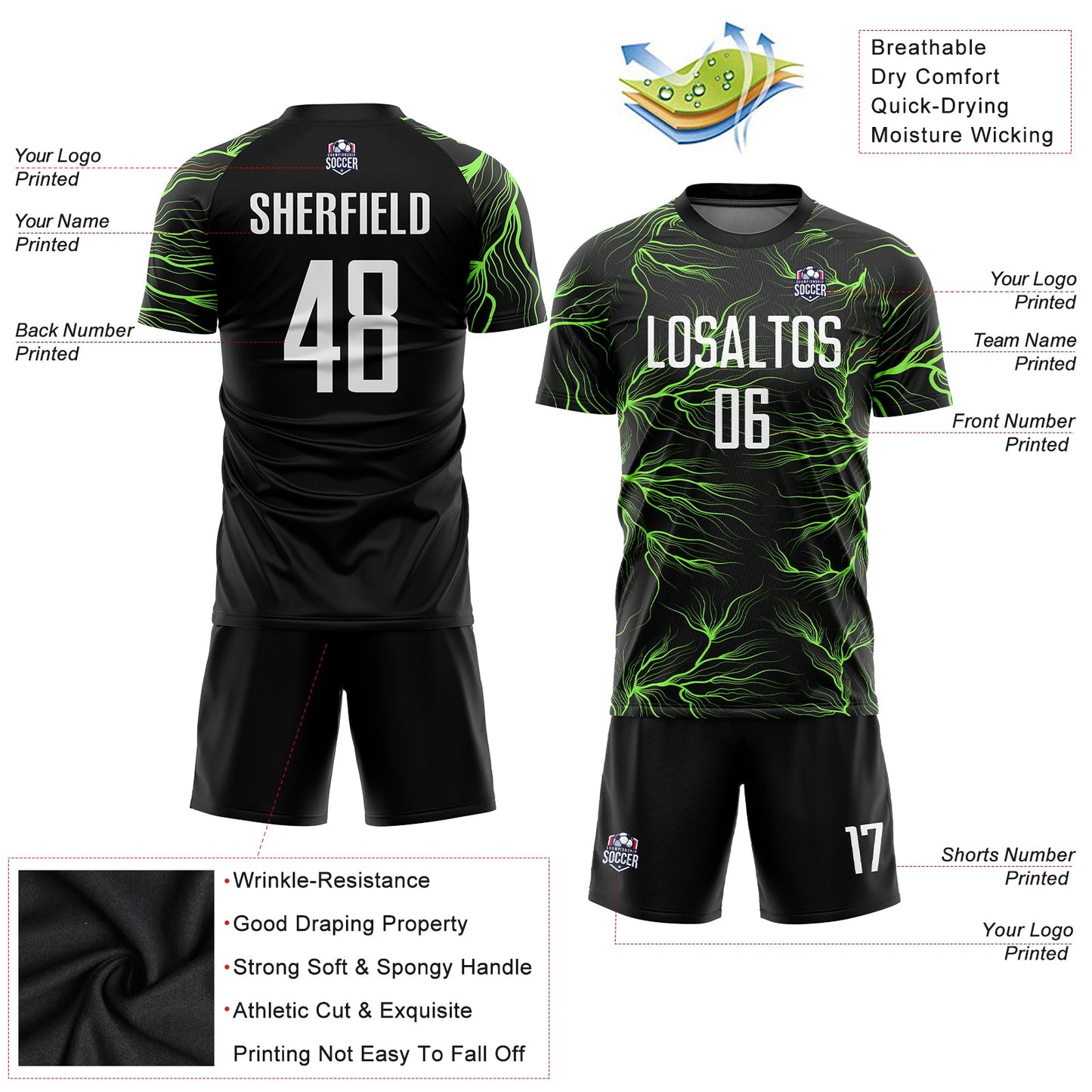 Custom Black White-Neon Green Sublimation Soccer Uniform Jersey - Sky-Custom