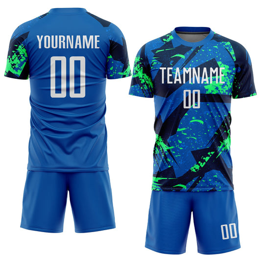 Custom Royal White-Neon Green Sublimation Soccer Uniform Jersey - Sky-Custom