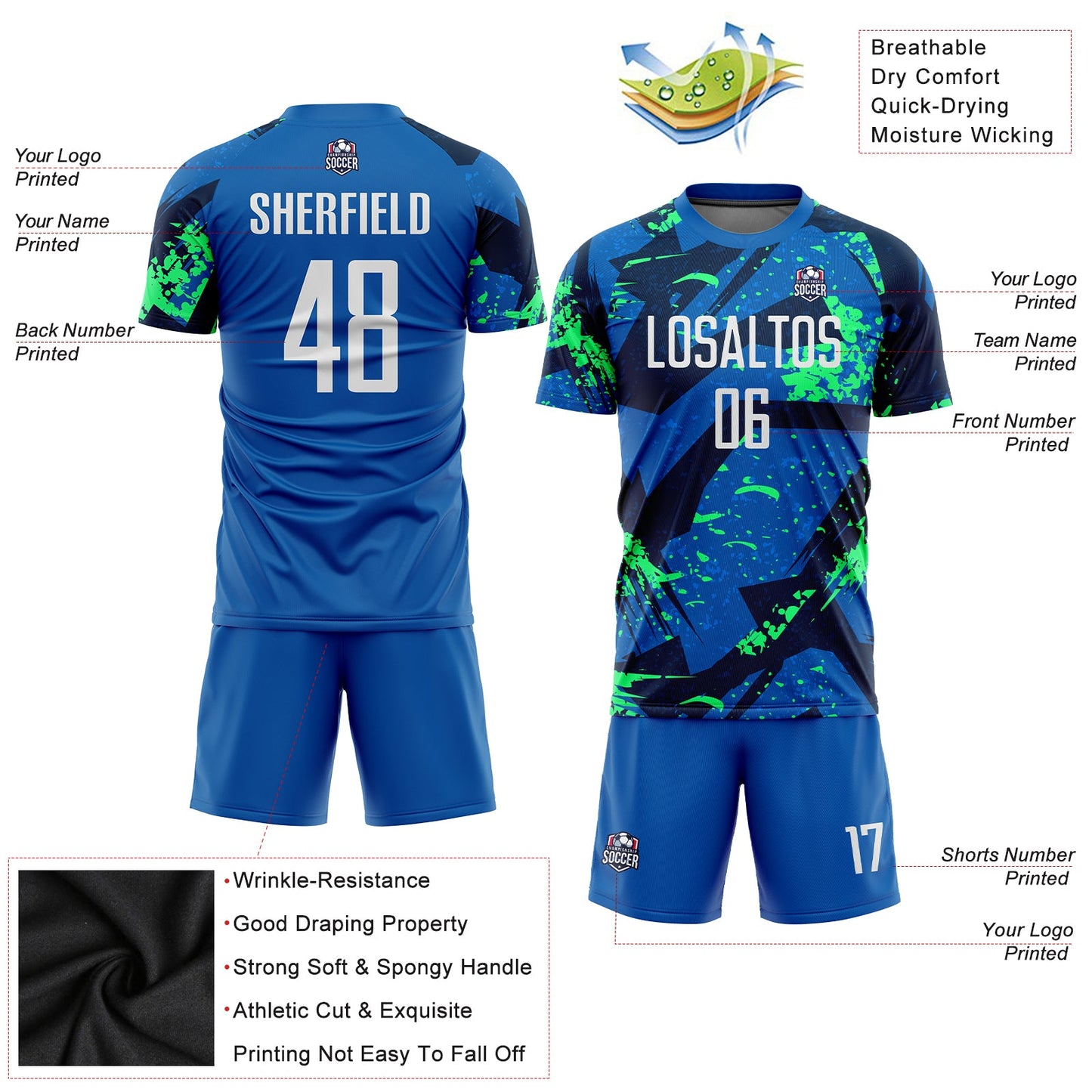Custom Royal White-Neon Green Sublimation Soccer Uniform Jersey - Sky-Custom