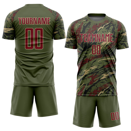 Custom Olive Crimson-Vegas Gold Sublimation Salute To Service Soccer Uniform Jersey - Sky-Custom