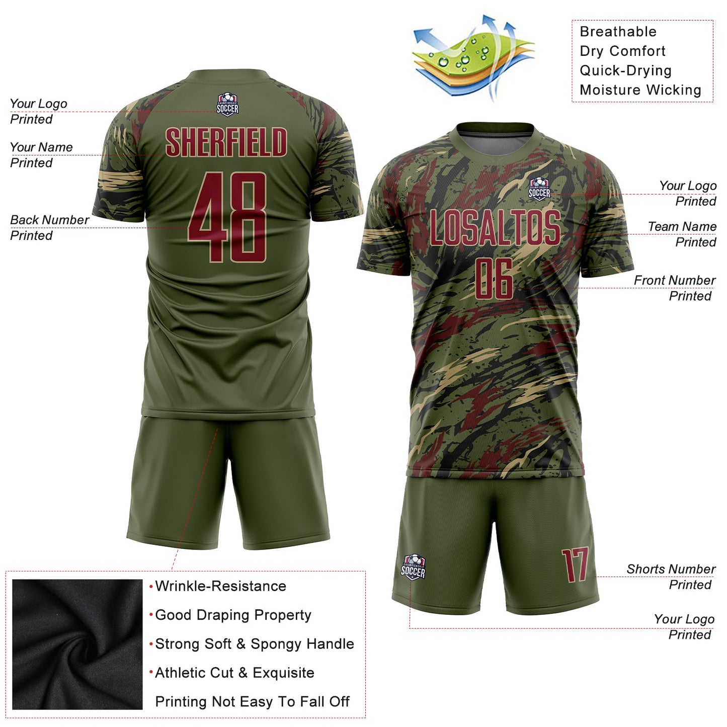 Custom Olive Crimson-Vegas Gold Sublimation Salute To Service Soccer Uniform Jersey - Sky-Custom