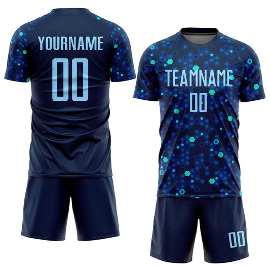 Custom Navy Light Blue-Royal Sublimation Soccer Uniform Jersey - Sky-Custom