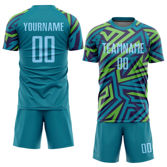 Custom Teal Light Blue-Kelly Green Sublimation Soccer Uniform Jersey - Sky-Custom