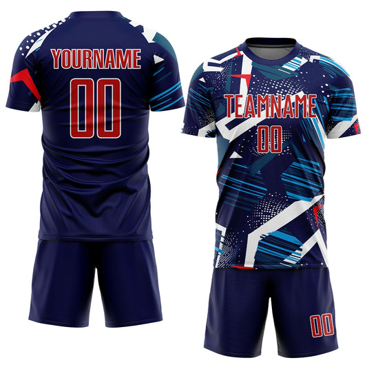 Custom Navy Red-White Sublimation Soccer Uniform Jersey - Sky-Custom