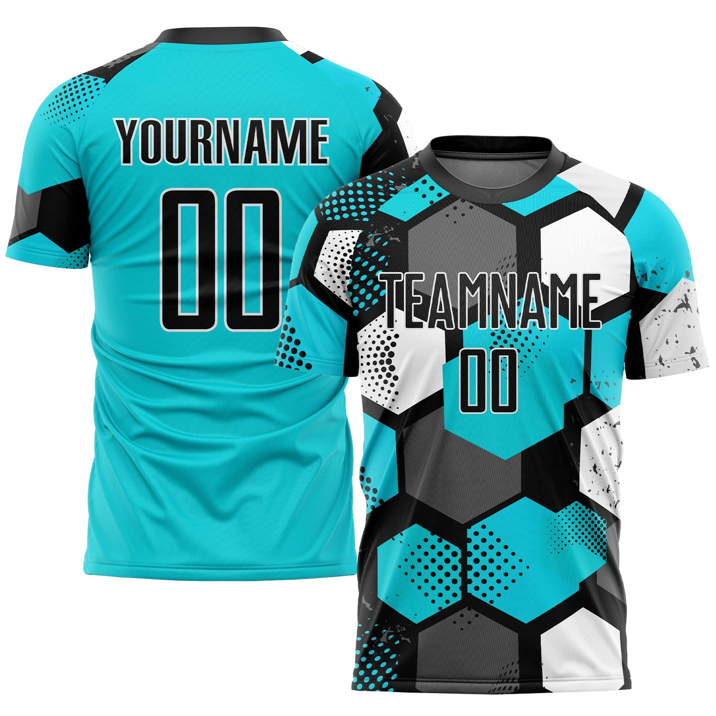 Custom Aqua Black-White Sublimation Soccer Uniform Jersey - Sky-Custom