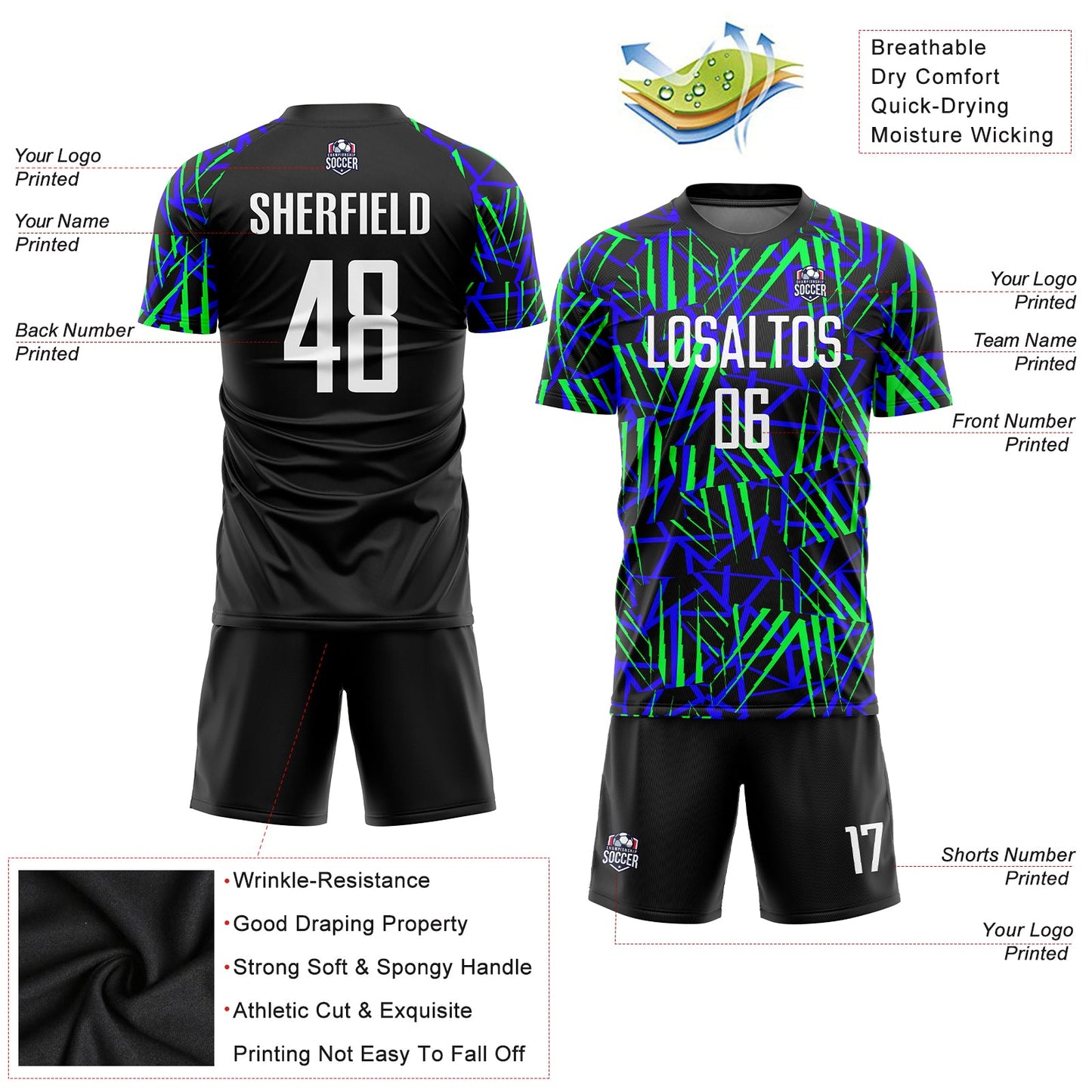 Custom Black White-Neon Green Sublimation Soccer Uniform Jersey - Sky-Custom