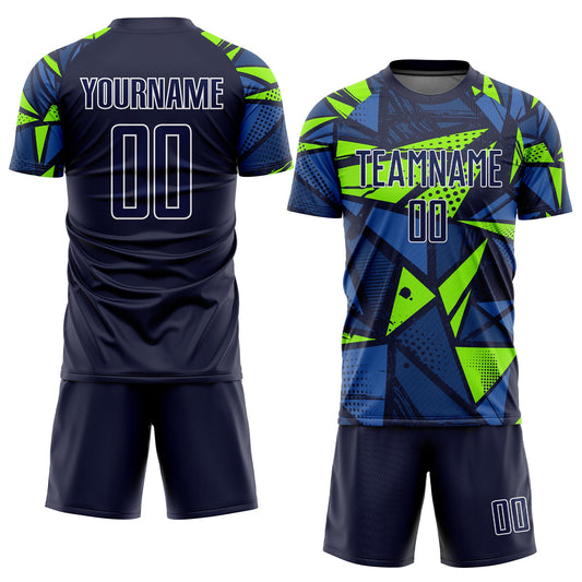 Custom Navy Navy-Neon Green Sublimation Soccer Uniform Jersey - Sky-Custom