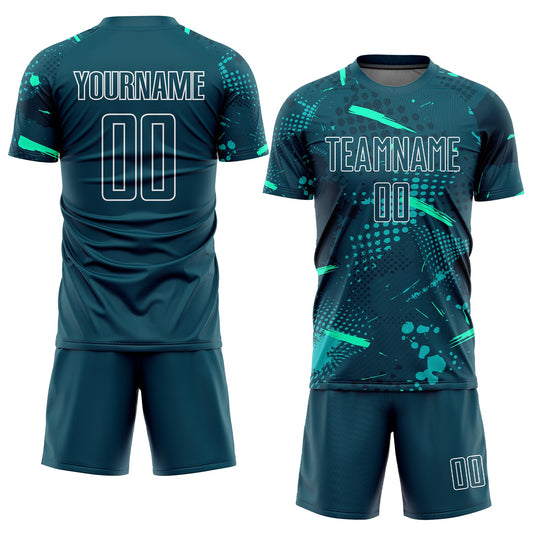 Custom Green Green-Teal Sublimation Soccer Uniform Jersey - Sky-Custom