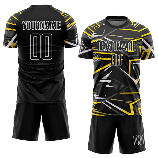 Custom Black Black-Gold Sublimation Soccer Uniform Jersey - Sky-Custom