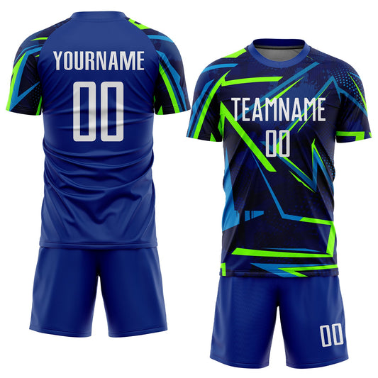 Custom Royal White-Neon Green Sublimation Soccer Uniform Jersey - Sky-Custom