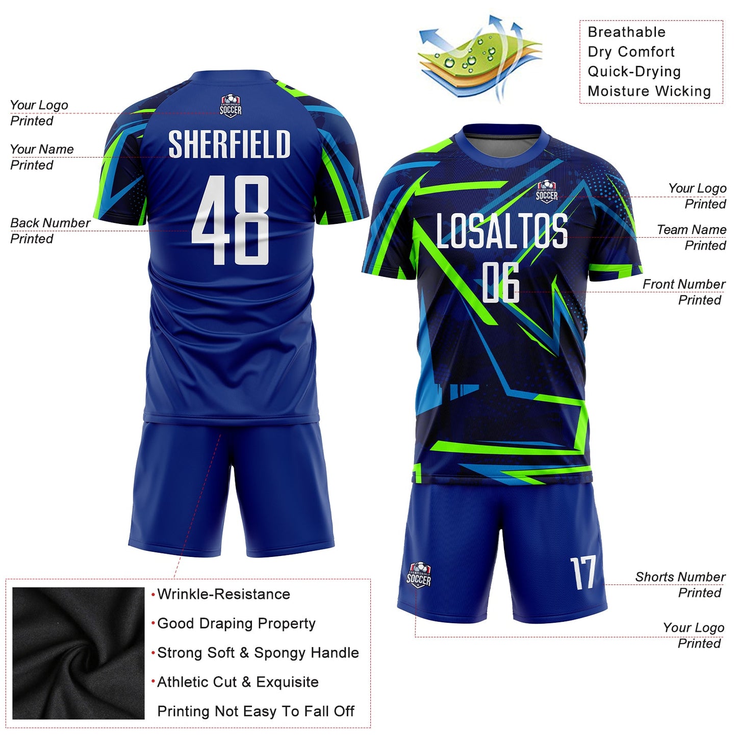 Custom Royal White-Neon Green Sublimation Soccer Uniform Jersey - Sky-Custom