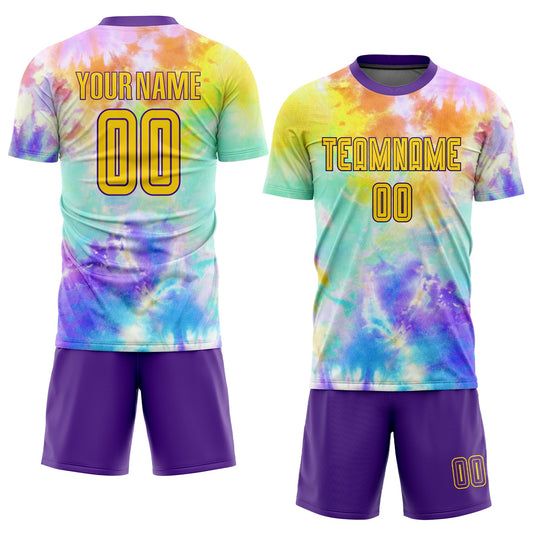 Custom Tie Dye Gold-Purple Sublimation Soccer Uniform Jersey - Sky-Custom