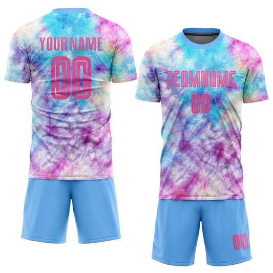 Custom Tie Dye Pink-Light Blue Sublimation Soccer Uniform Jersey - Sky-Custom