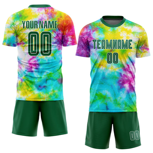 Custom Tie Dye Kelly Green-White Sublimation Soccer Uniform Jersey - Sky-Custom