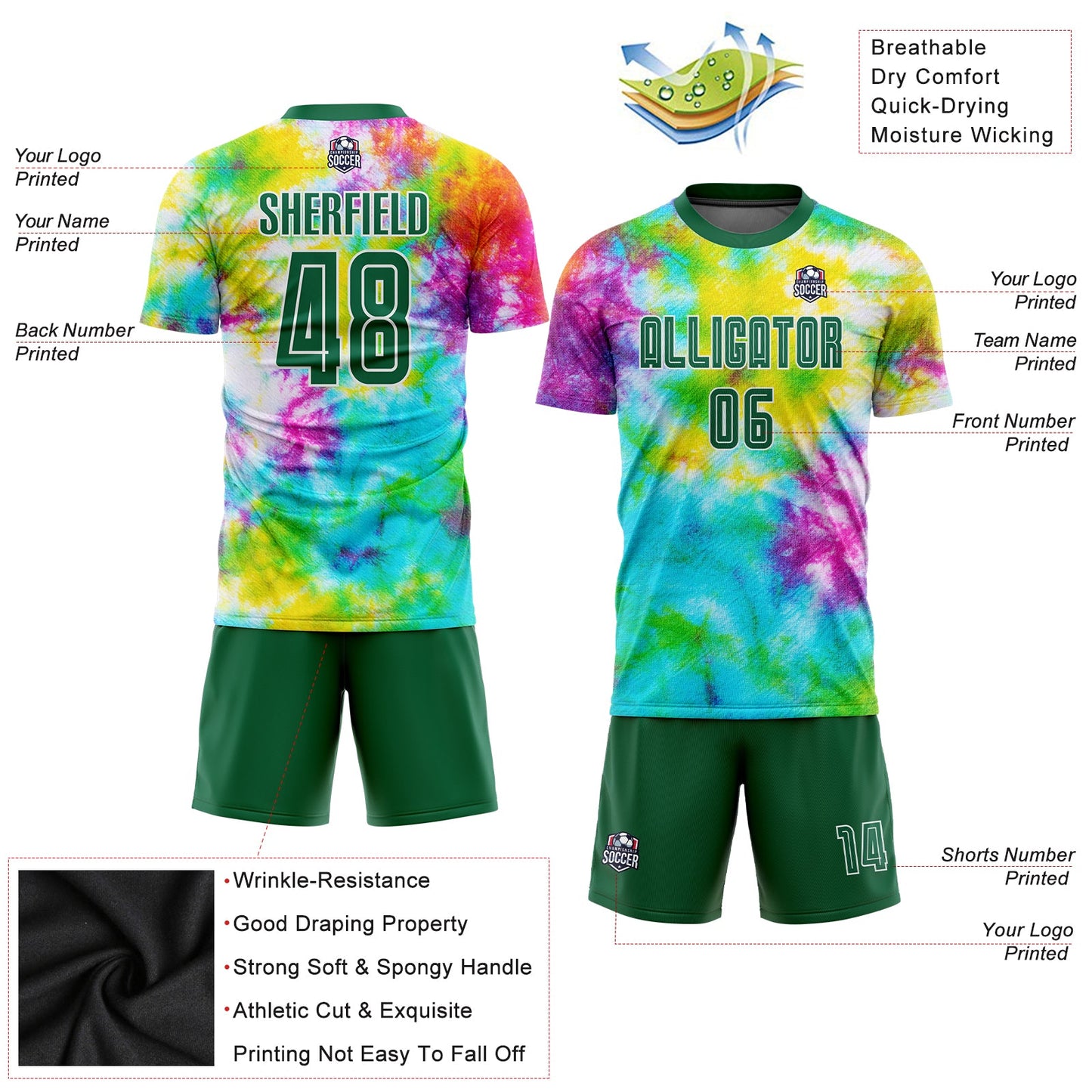 Custom Tie Dye Kelly Green-White Sublimation Soccer Uniform Jersey - Sky-Custom
