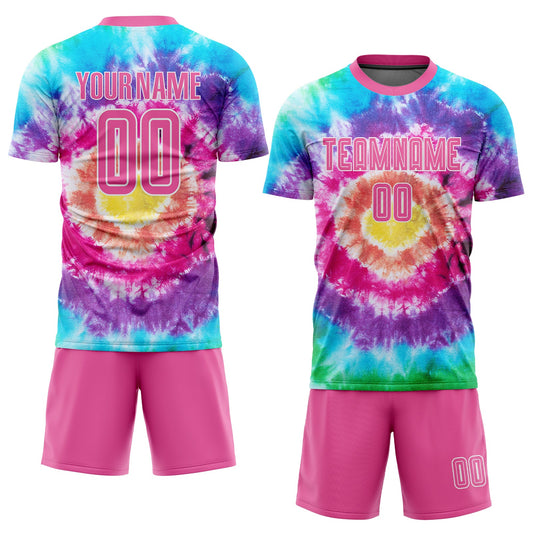 Custom Tie Dye Pink-White Sublimation Soccer Uniform Jersey - Sky-Custom