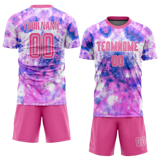 Custom Tie Dye Pink-White Sublimation Soccer Uniform Jersey - Sky-Custom