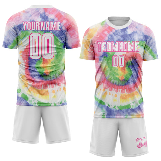 Custom Tie Dye White-Pink Sublimation Soccer Uniform Jersey - Sky-Custom