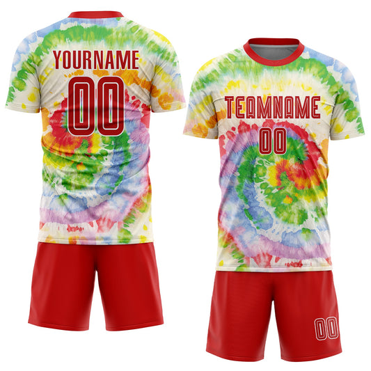 Custom Tie Dye Red-White Sublimation Soccer Uniform Jersey - Sky-Custom