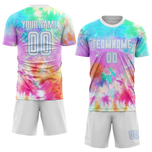 Custom Tie Dye White-Light Blue Sublimation Soccer Uniform Jersey - Sky-Custom