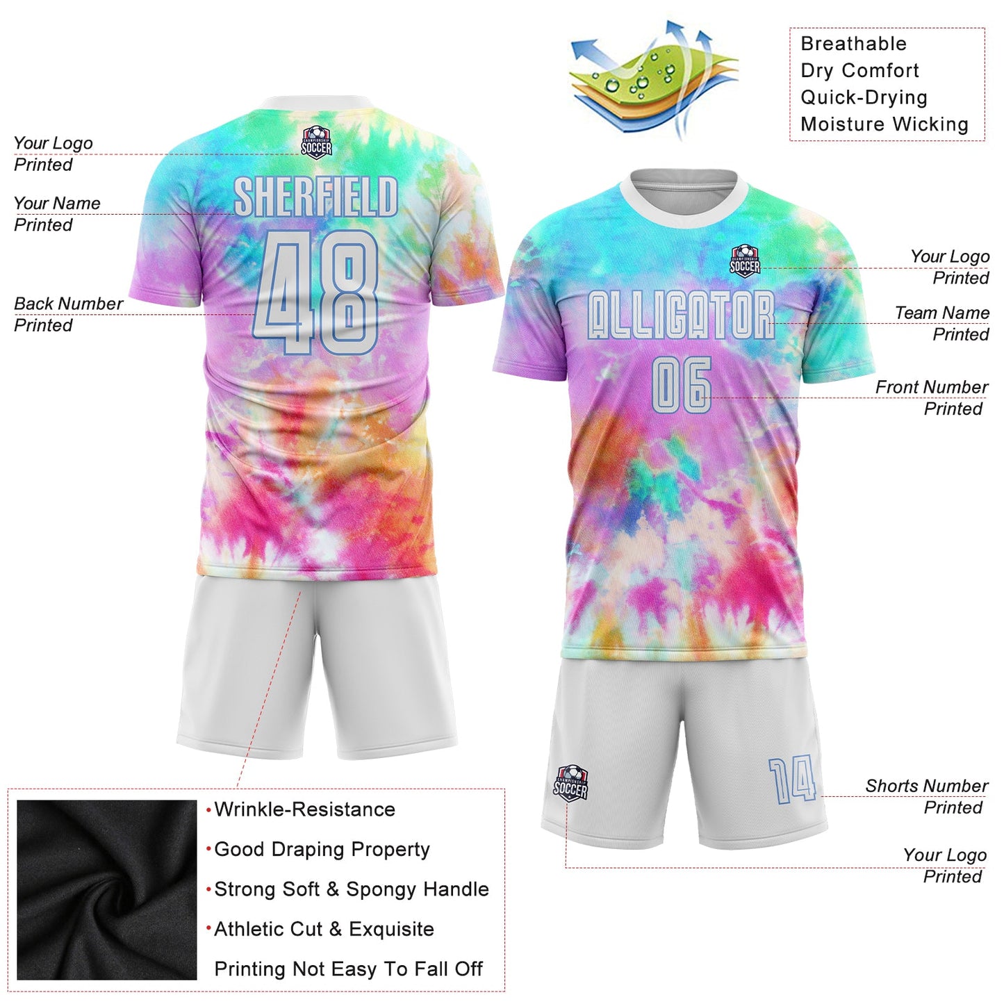 Custom Tie Dye White-Light Blue Sublimation Soccer Uniform Jersey - Sky-Custom