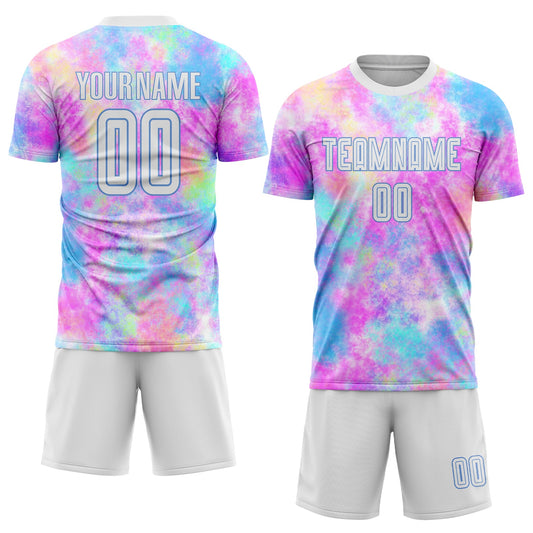 Custom Tie Dye White-Light Blue Sublimation Soccer Uniform Jersey - Sky-Custom