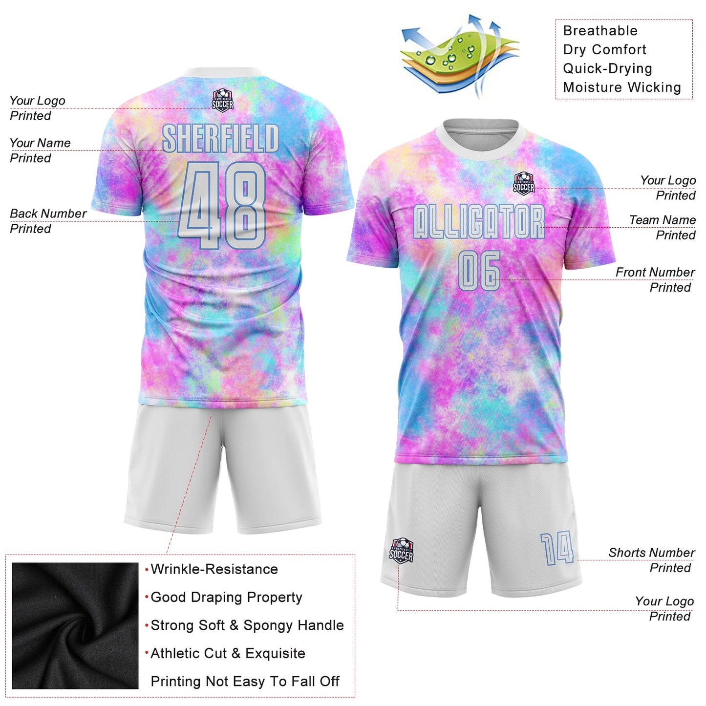 Custom Tie Dye White-Light Blue Sublimation Soccer Uniform Jersey - Sky-Custom
