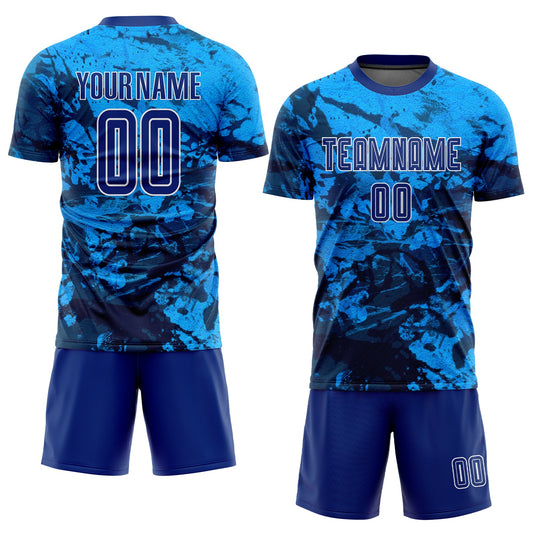 Custom Tie Dye Royal-White Sublimation Soccer Uniform Jersey - Sky-Custom